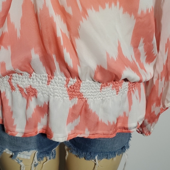 Shoshanna 100% Silk Blouse Women's Size 8 Coral and White Blouse - Picture 2 of 12